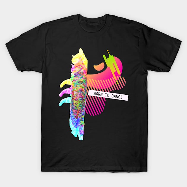 Katze Born To Dance Glitch Vaporwave Party Techno T-Shirt by Maggini Art